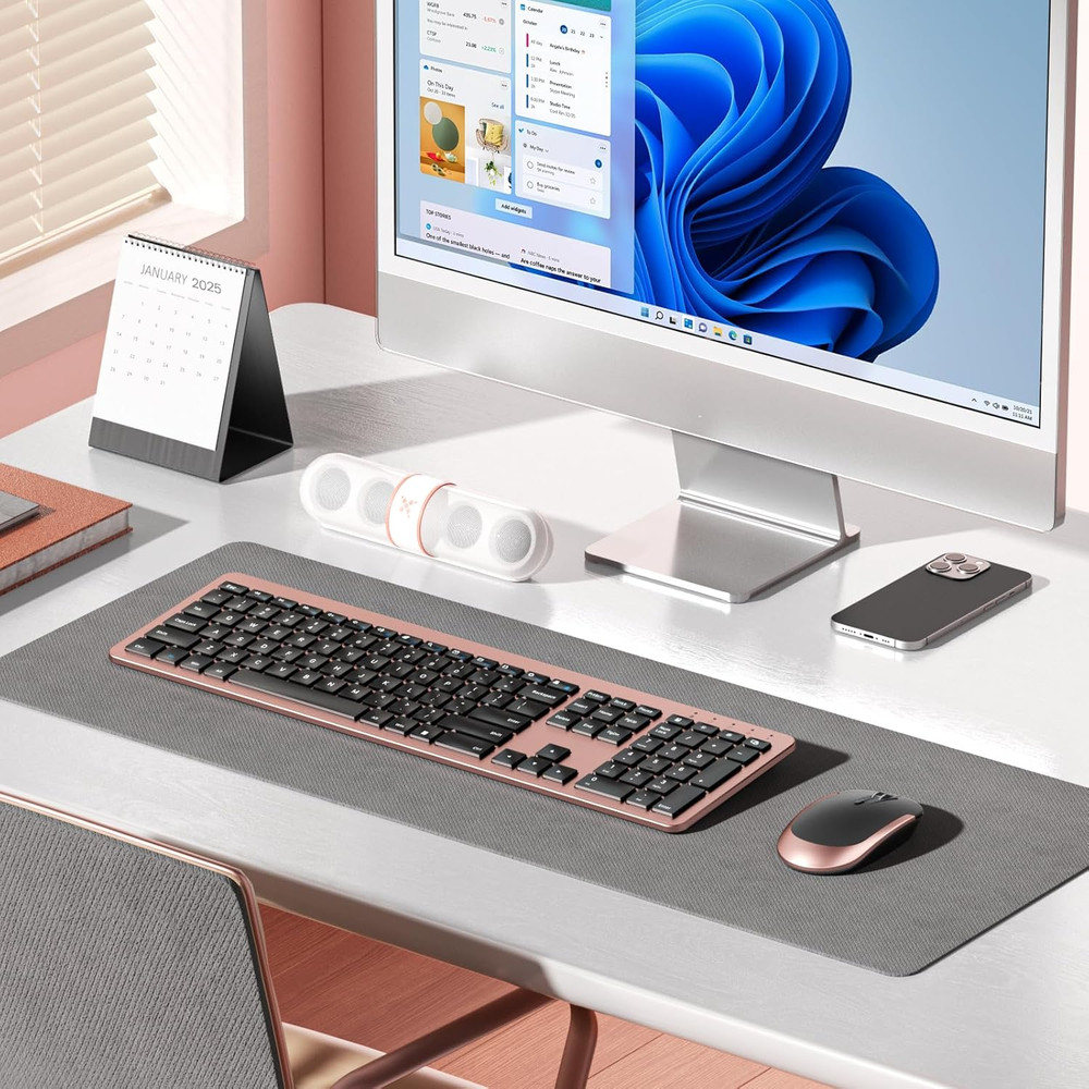 Wireless Keyboard and Mouse Combo, Rechargeable Quiet Keyboard Mouse, Sleek and