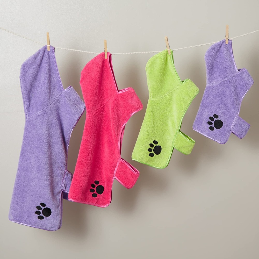 Pet Robe Collection, Embroidered Absorbent Microfiber Bath Robe with Adjustab...