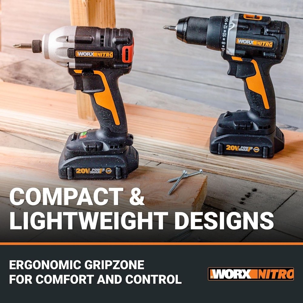 WX971L WORX Nitro 20V 2PC Impact Driver & Hammer Drill Combo Kit