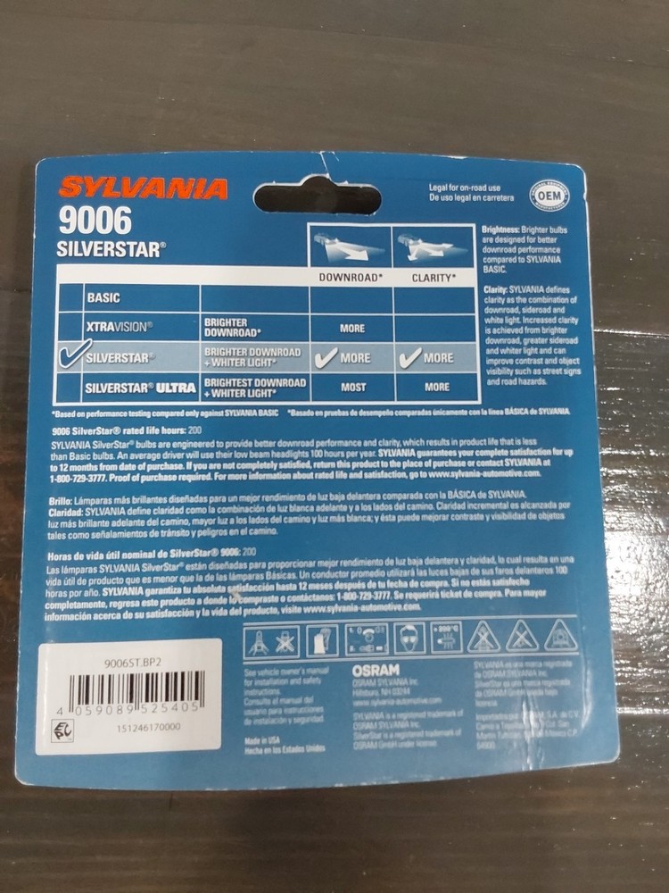 Sylvania SILVERSTAR 9006 High Performance Headlights 2 Halogen Bulbs J