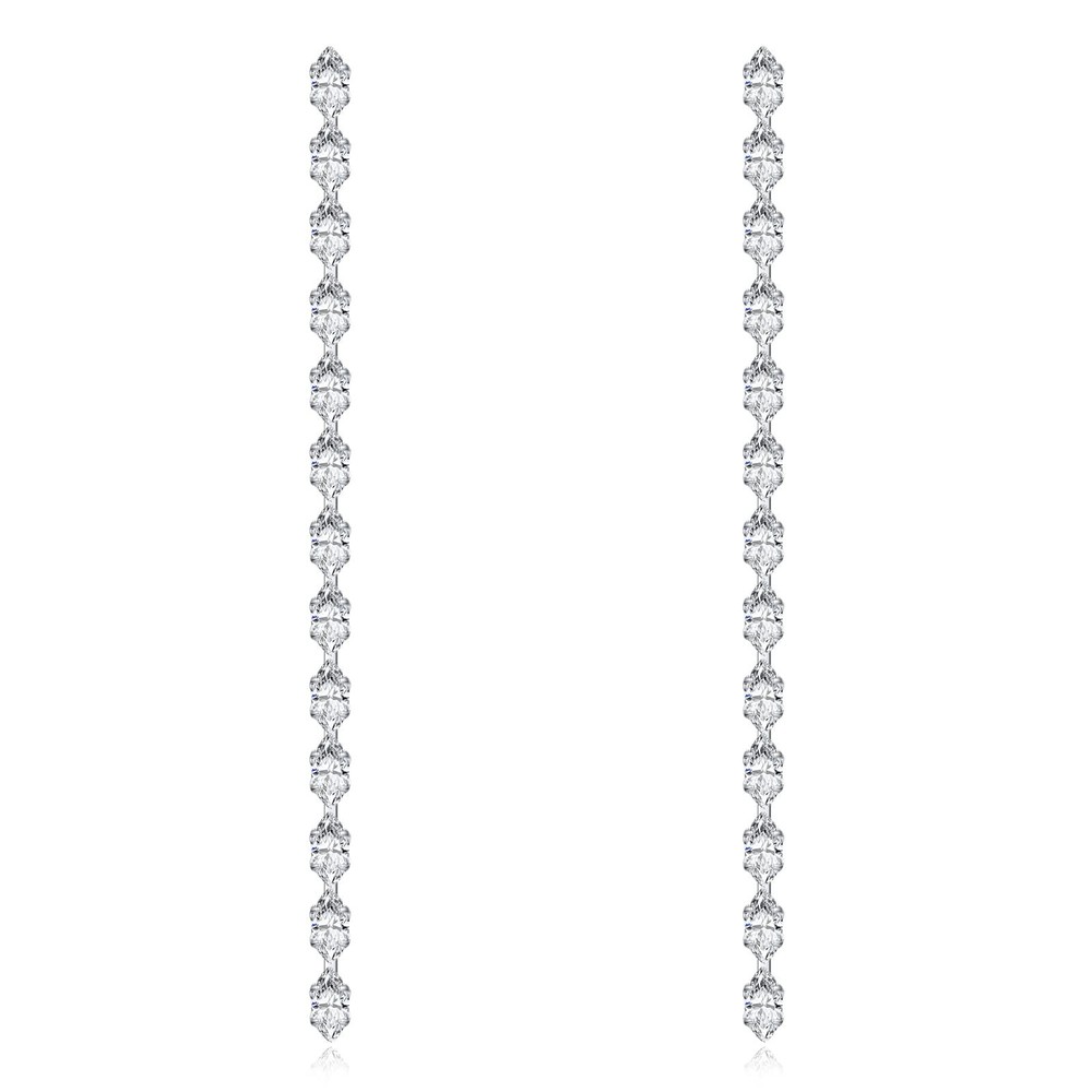 Silver Long Crystal Line Teardrop Earrings Rhinestone Statement Chain Dangle ...