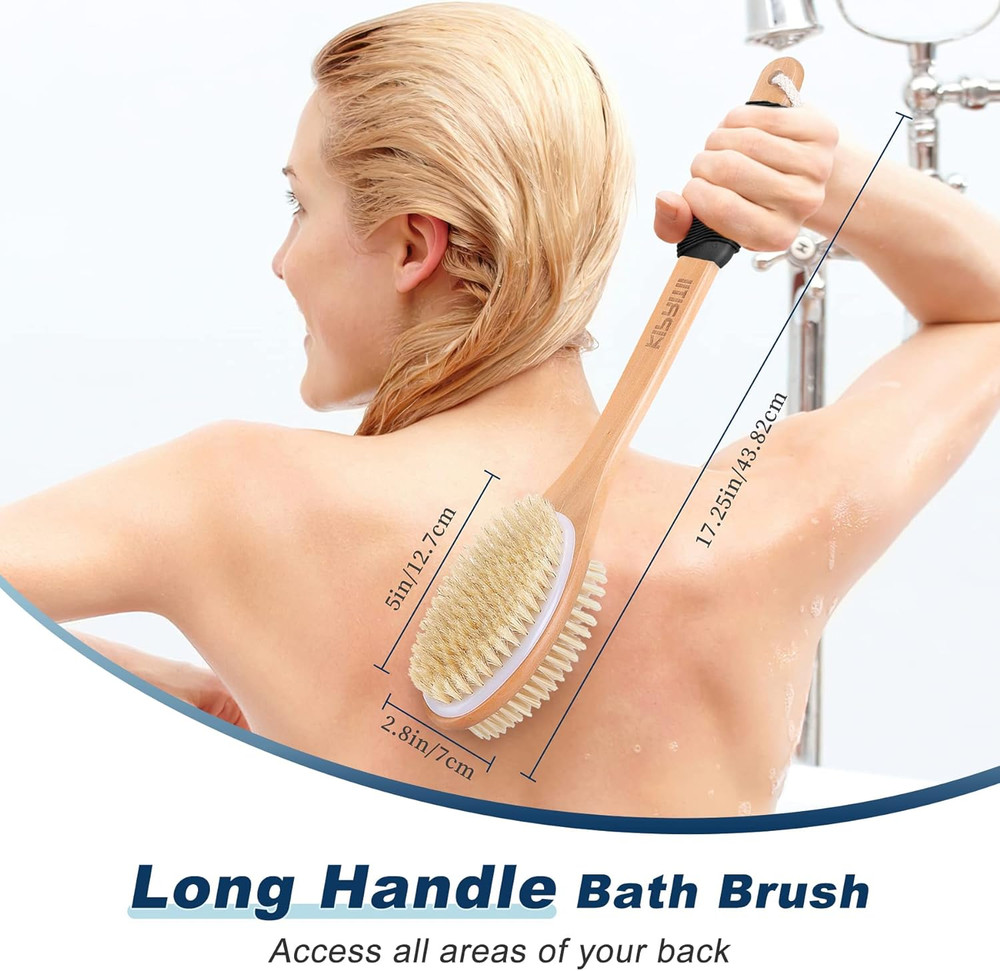 Long Handle Ergonomically Back Scrubber/Brush for Shower, Double Sided Exfoliati