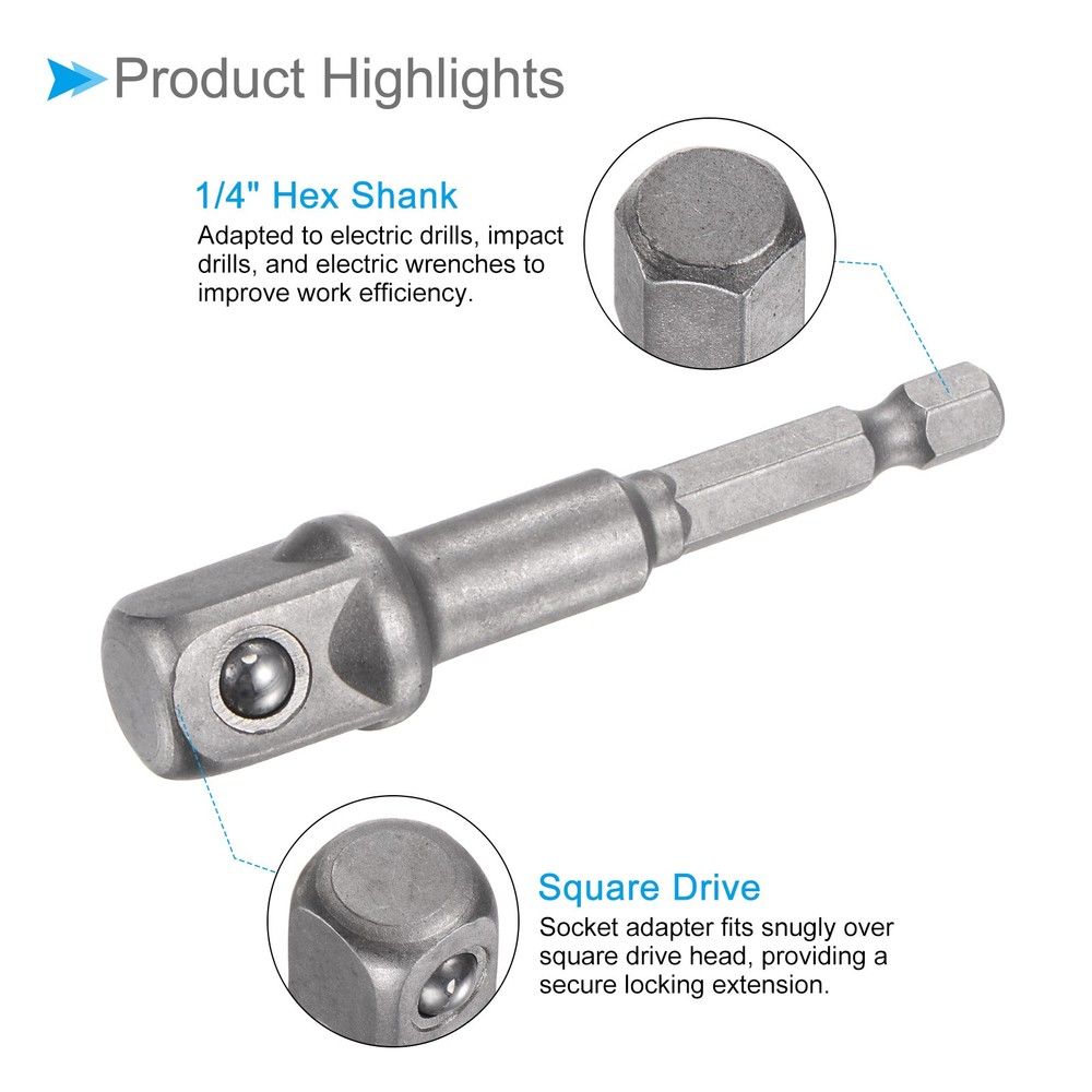 Deep Socket Set 8mm 1/2" Drive 6-Point Socket CR-V with 1/4" Hex Shaft