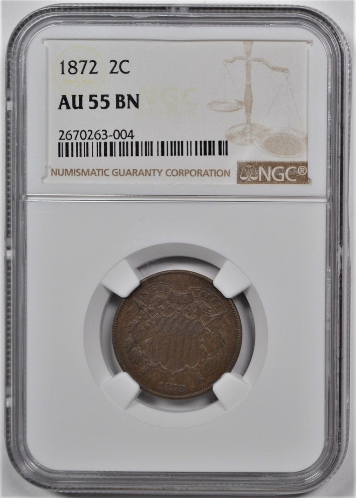 1872 2 CENT PIECE 2C NGC AU 55 BN