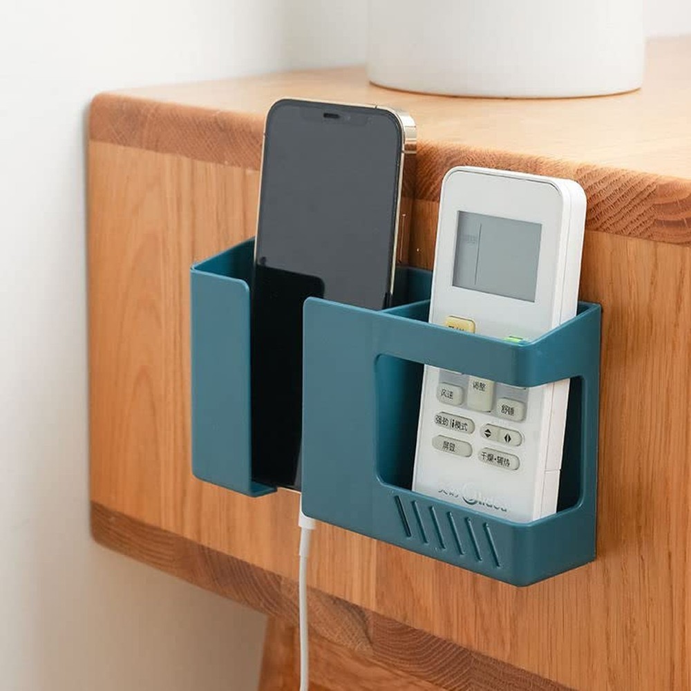White Remote Control Holder - Adhesive Wall Mount Storage Box for Home Office...
