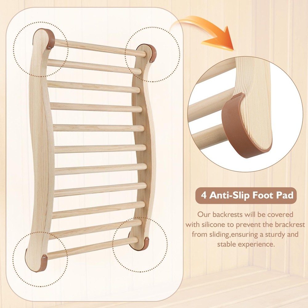 Sauna Backrest: Pine Wood, Ergonomic S-Shape, Non-Slip, Comfortable, IR Safe