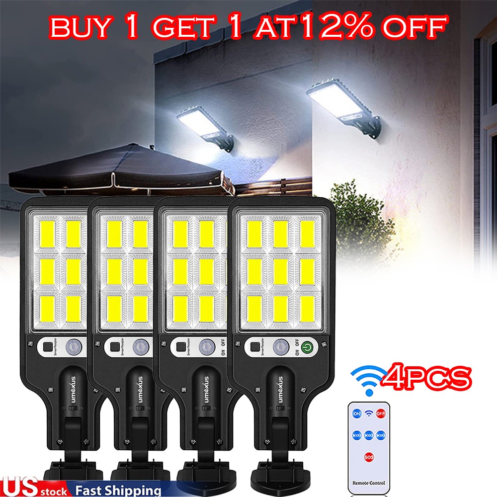 4x- Solar Motion Sensor Light 180° Adjustable Panel IP65 3 Lighting Modes