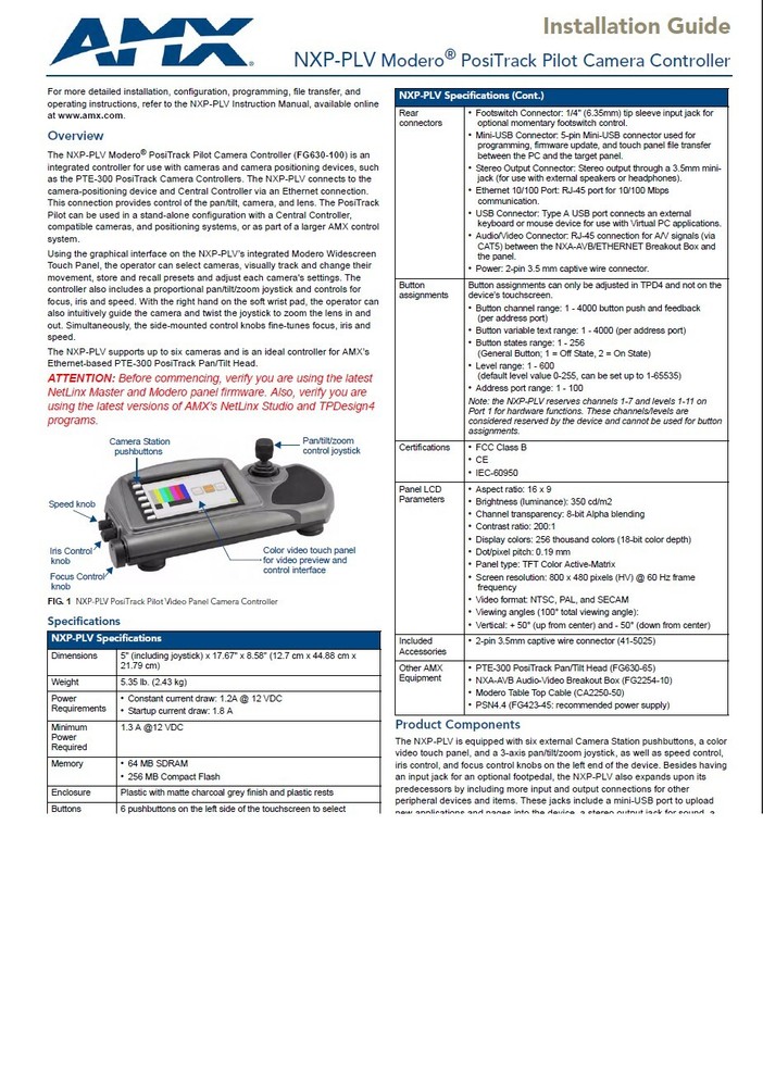 AMX Modero PosiTrack Camera Controller Pilot NXP-PLV_IN BOX