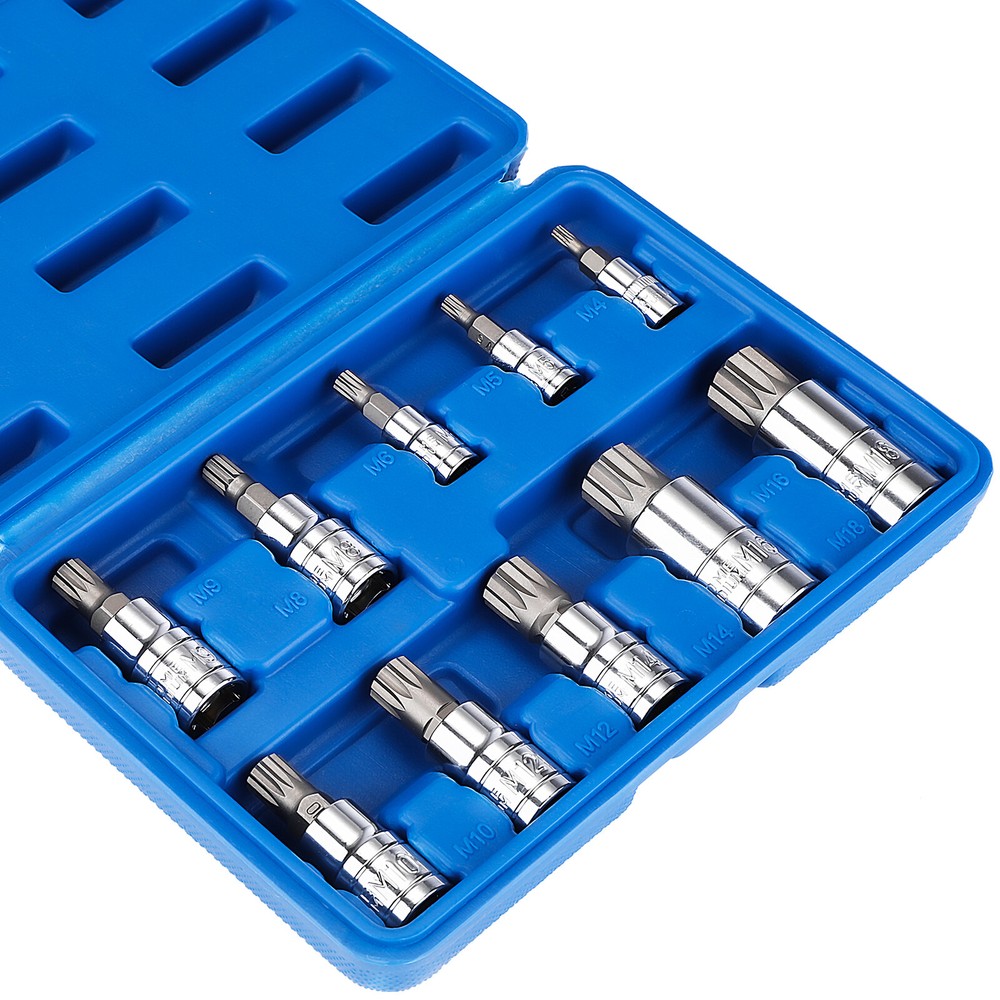 10 PC For XZN Triple Square Spline Bit Socket Set 12 Points with Carrying Case