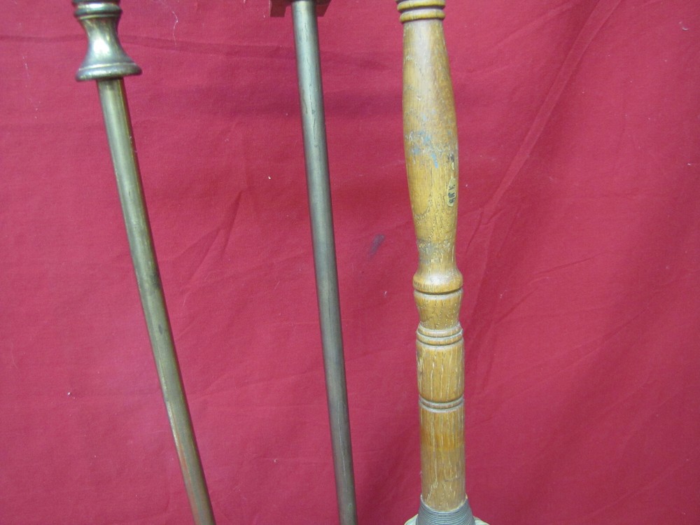 Vintage Antique Brass Fireplace Tool Set 2 Piece Tools Footed Stand