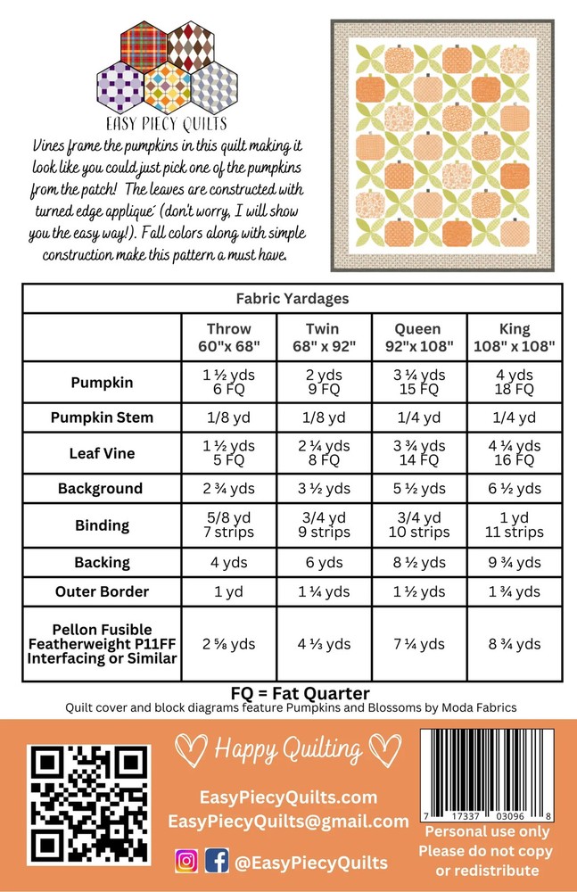 Pumpkins Vines Quilt Pattern