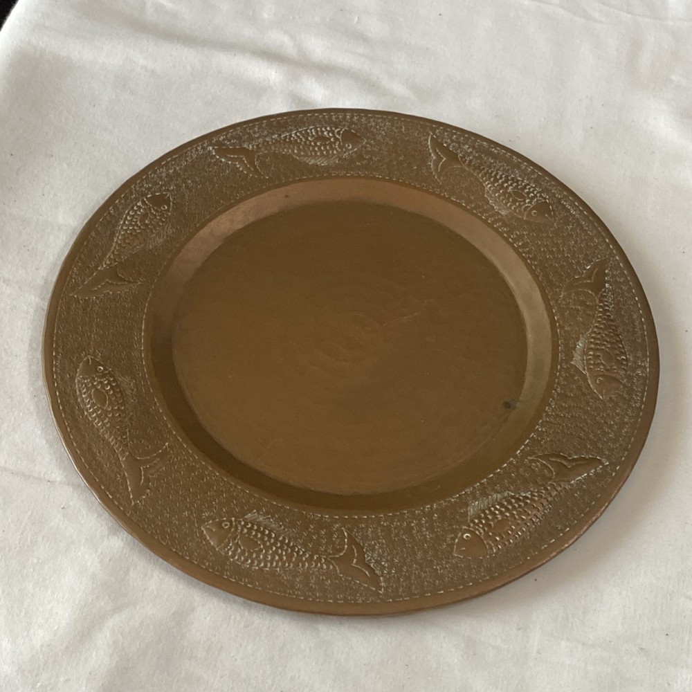 Vintage Solid Copper Plate Fish Motif 12” Wide