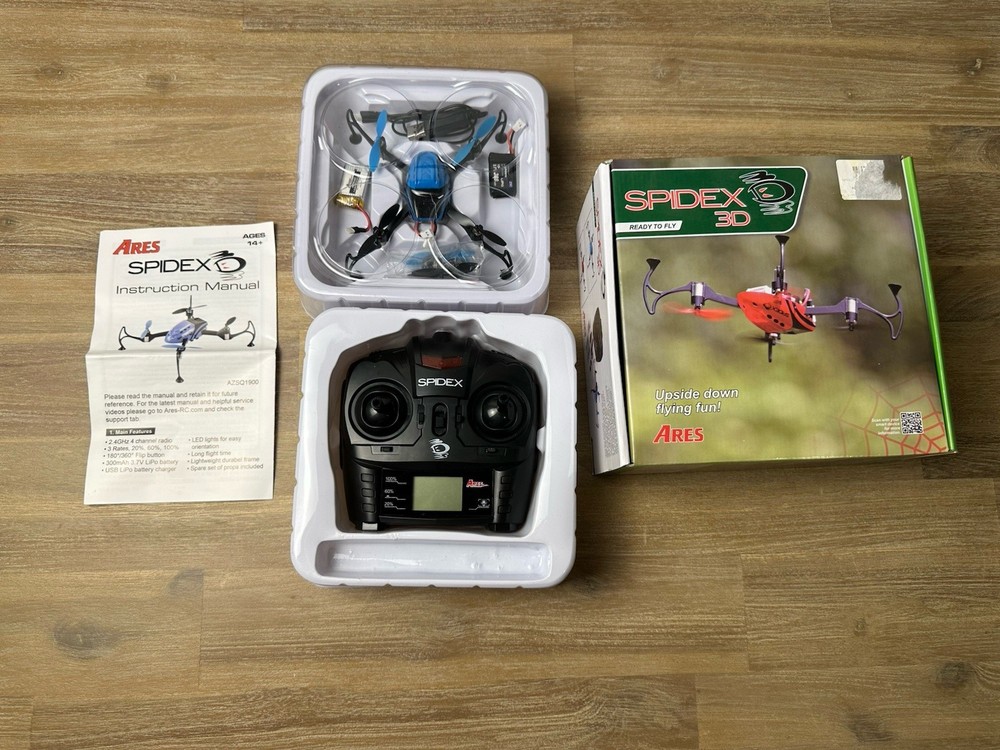 Spidex 3D RTF Micro Quad Drone Blue Ares RC Powers On Untested