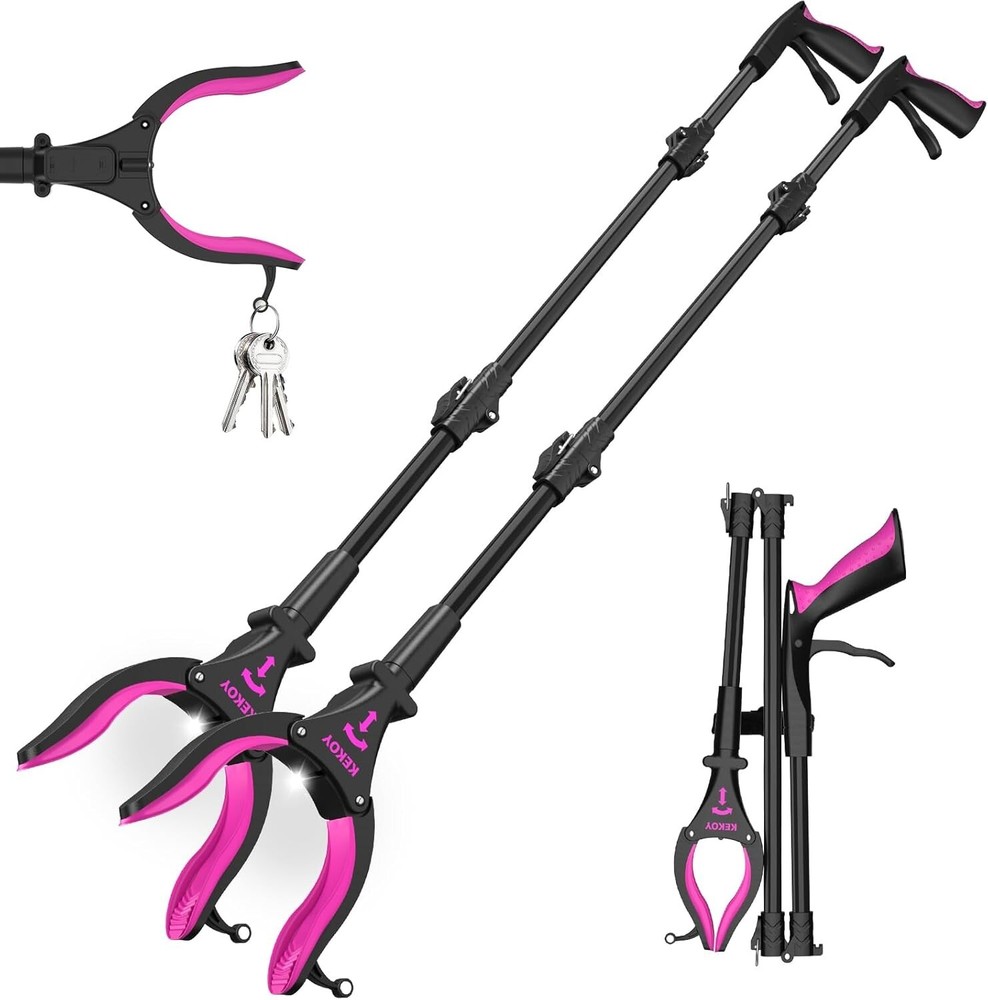 2 Pack 32'' Long Grabber Tool with Light - Perfect for Elderly Accessibility