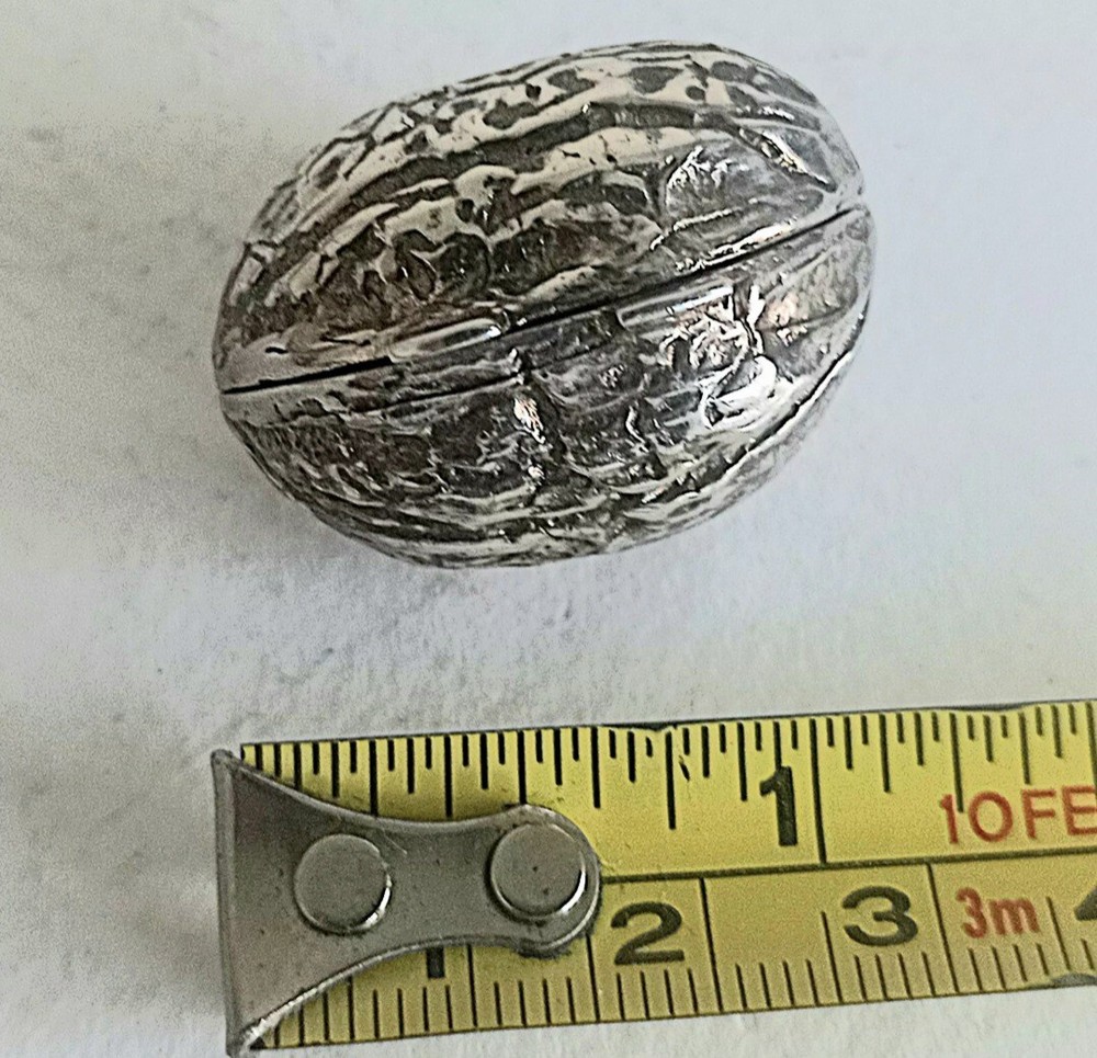 Stirling Silver Nut style Box. Thimble Case. Silver Walnut Style Box. 925 mark