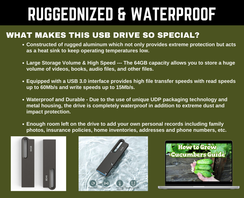 Survival & Preparedness Ruggedized Waterproof Digital Information Library USB
