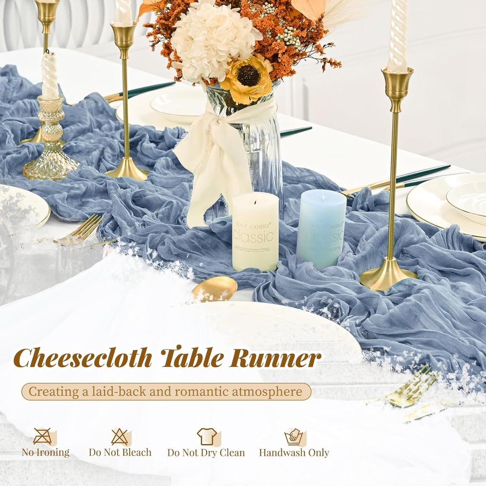 24 Pack Dusty Blue Cheesecloth Table Runner, 10FT 24 Pack,