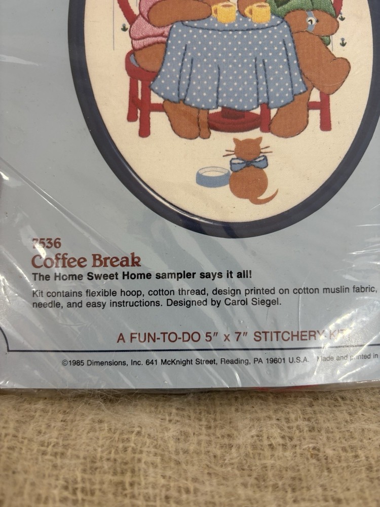 Stitchabears Coffee Break 7536 Stitchery Kit Dated 1985 Sealed