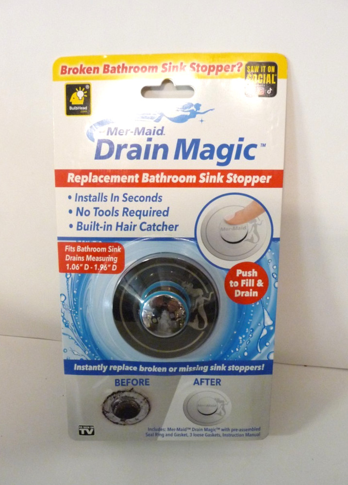 Mer-Maid Drain Magic Universal Replacement Sink Stopper Bathroom Kitchen NEW