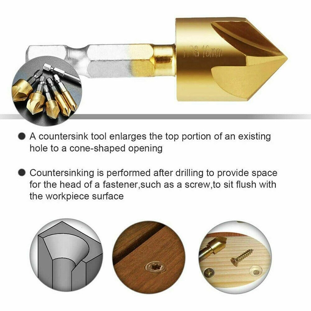 6Pc Chamfer Countersink Deburring Drill Bit Set Crosshole Cutting Metal Tool Kit