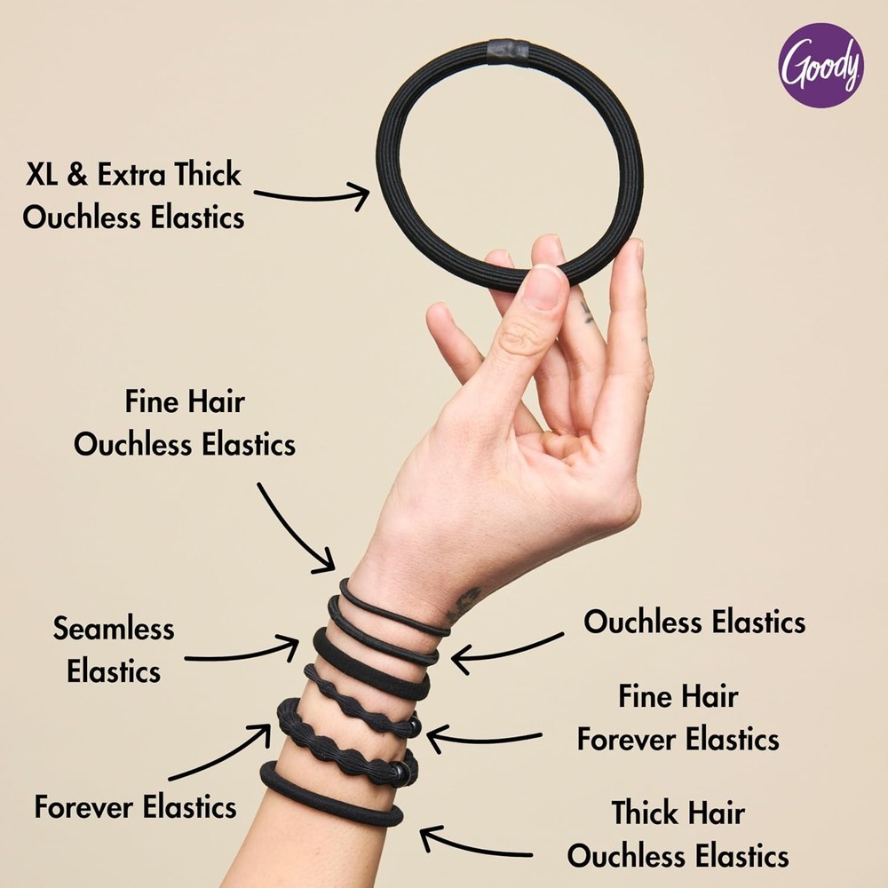 Ouchless Hair Elastics 30-Pack No Pull Tangle-Free Ponytail Holders Black