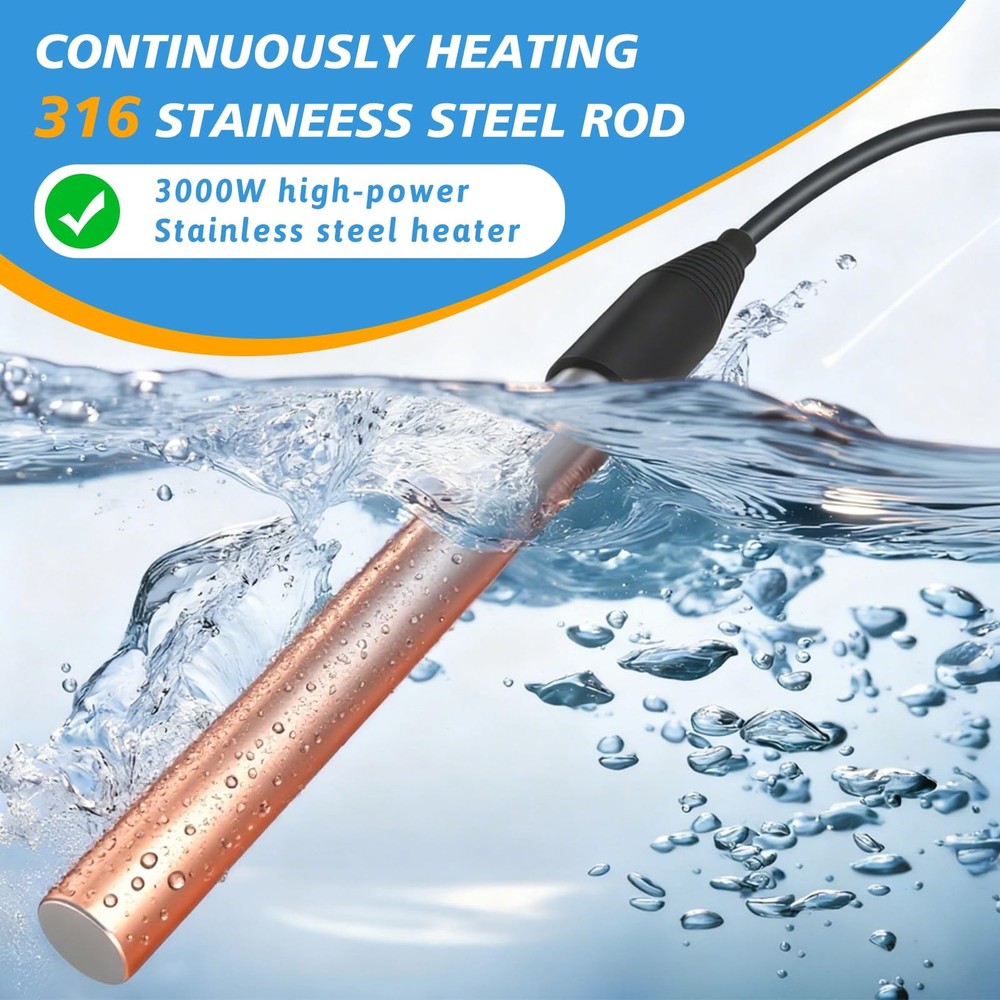 Immersion Water Heater 240V 3000W Portable Electric Heater with Rapid Heating...