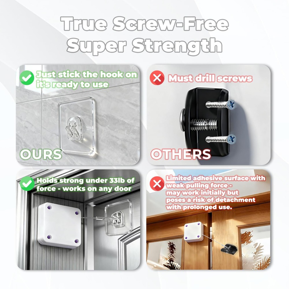Upgraded Retractable Automatic Door Closer - Tool-Free Installation, Powerful...