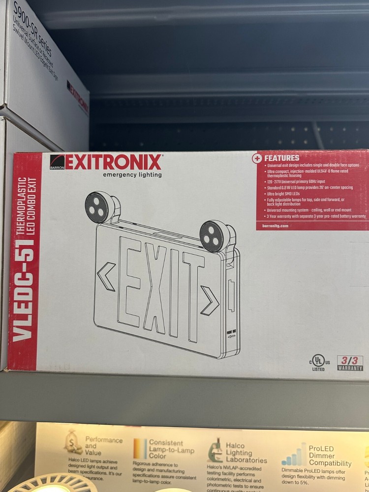 NEW EXITRONIX Emergency Lighting VLEDC-51 Thermoplastic LED Combo Exit RED