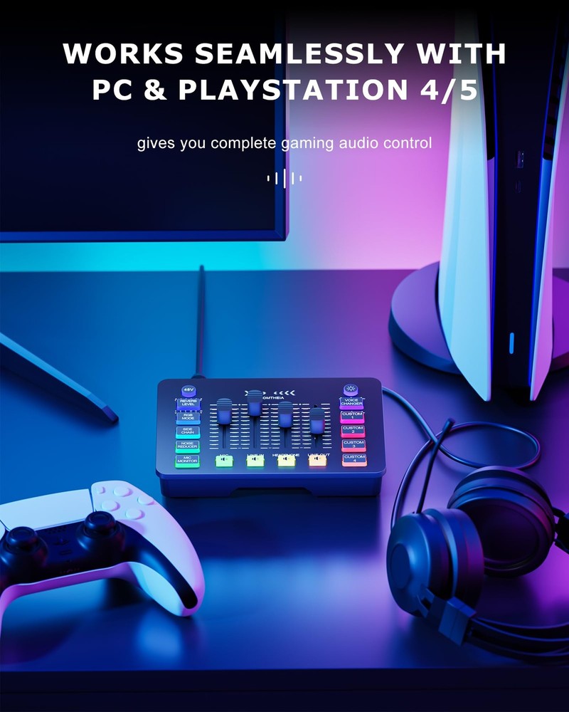 Gaming Sound Board Audio Interface Voice Changer for PC PS4 PS5 Streaming Mix...
