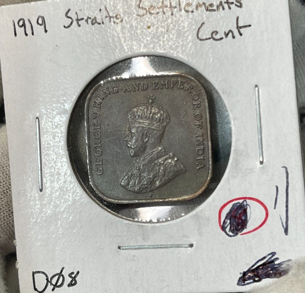 1919 Strait Settlement One Cent Coin High Grade