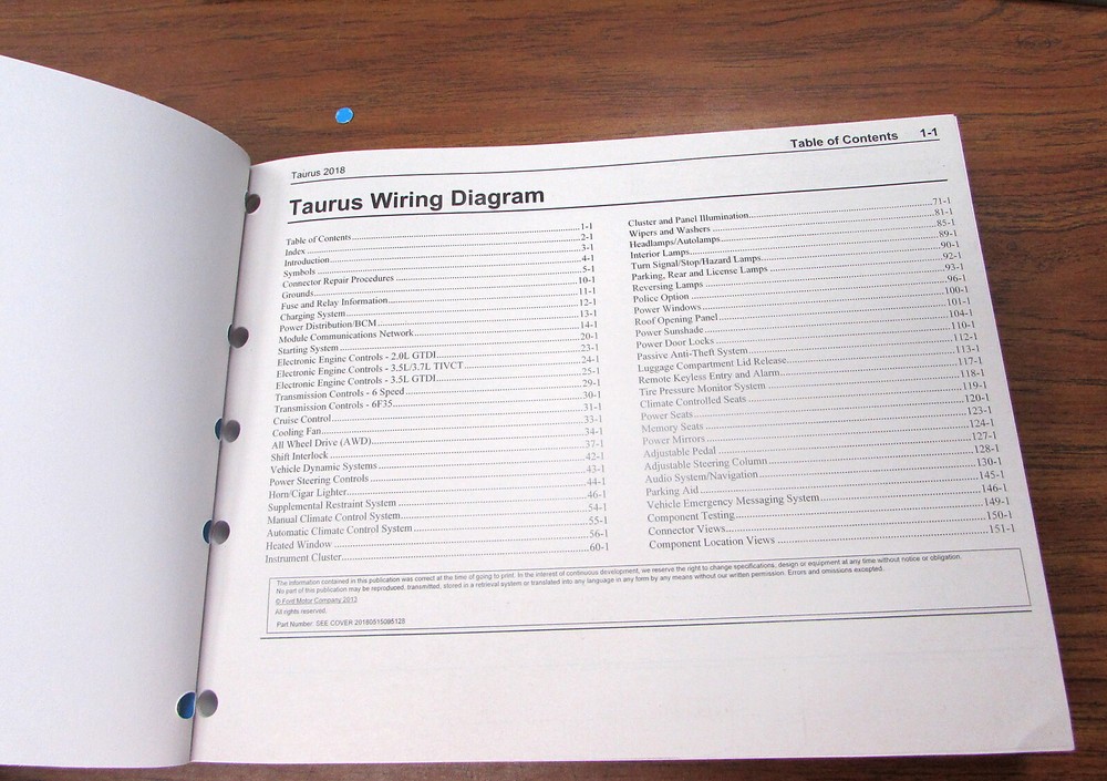 2018 Ford Taurus Electrical Wiring Diagrams Service Manual
