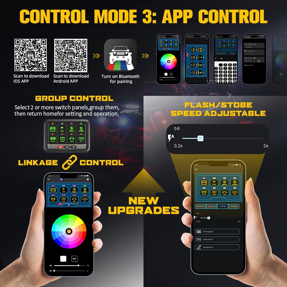 RGB 8 Gang Switch Panel Relay System Remote + Bluetooth app For Can-Am Maverick