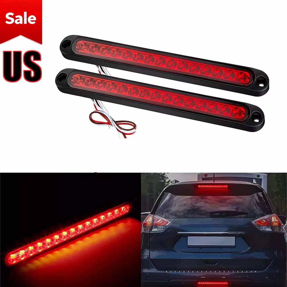 2PCS 10" Red LED Truck Trailer Strip 3rd Brake Lights Rear Turn Tail Light Bar