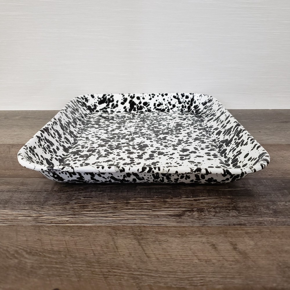 Crow Canyon Enamelware Medium Rectangular Tray Baking Pan Black & White Splatter