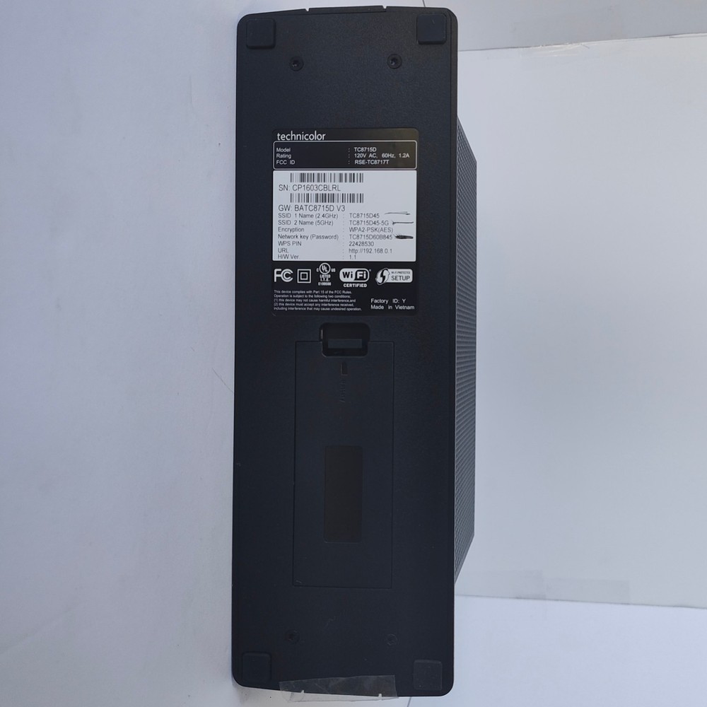 Technicolor Model-TC8715D Wireless Telephone-TV Cable Modem No Cables