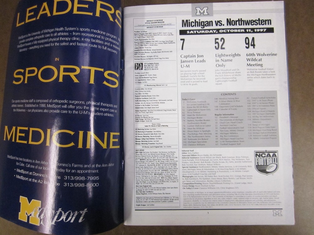 Michigan vs Northwestern Game Day Program - Lloyd Carr - 1997