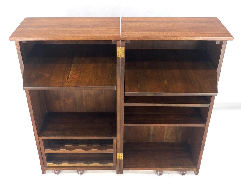 Solid Cherry & Brass Wooton Style Folding Box Shape Bar Liquor Cabinet Wheels
