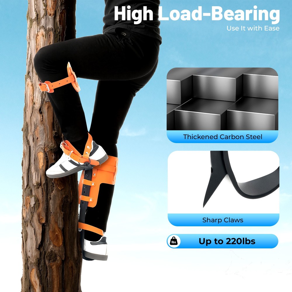 Tree Climbing Spike Set Pole Climbing Spurs Climber Gaffs+Strap Adjustable 100kg