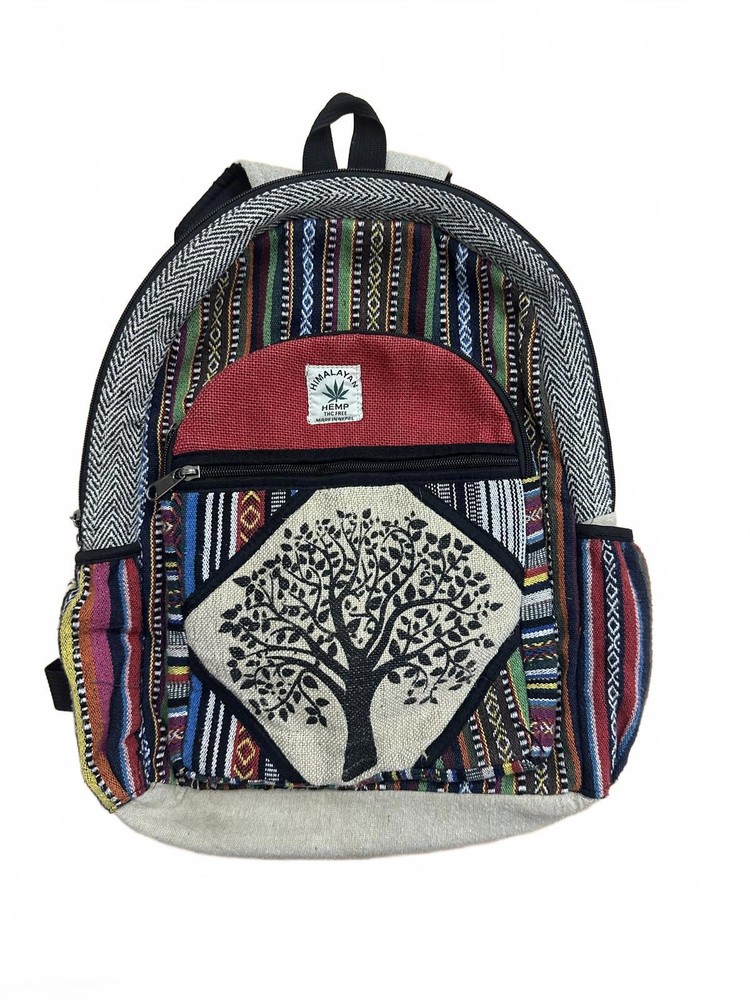 Himalayan Hemp Multi-Coloured Hemp Backpack with Tree Design