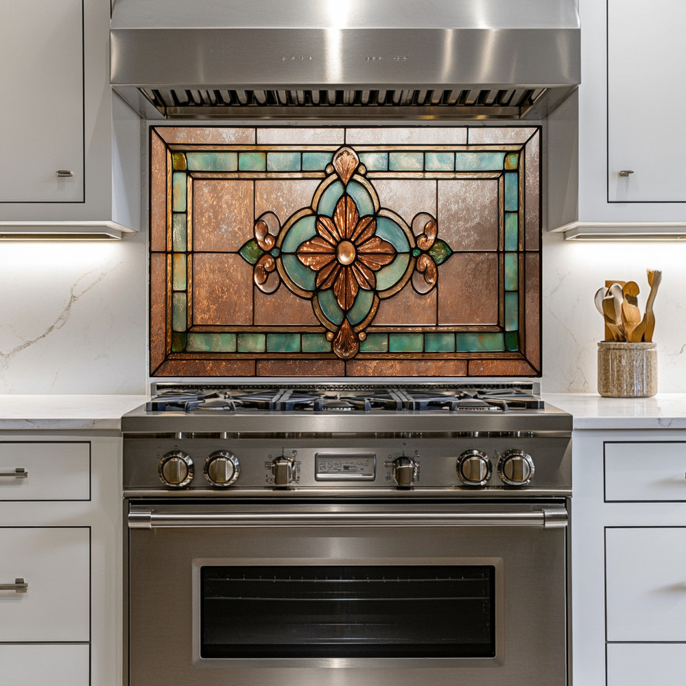 Stained Glass Look Kitchen Backsplash, Pattern Tile One Piece Tempered Glass Kit