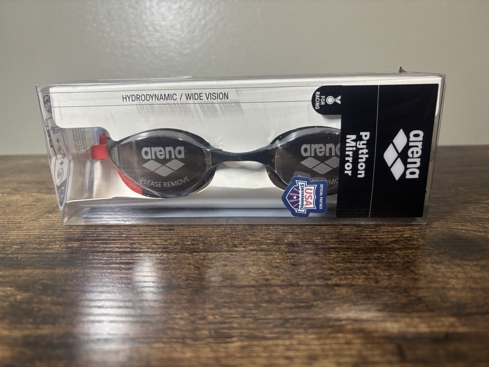 Arena Python Mirror Adult Swimming Goggles Silver Black Red New