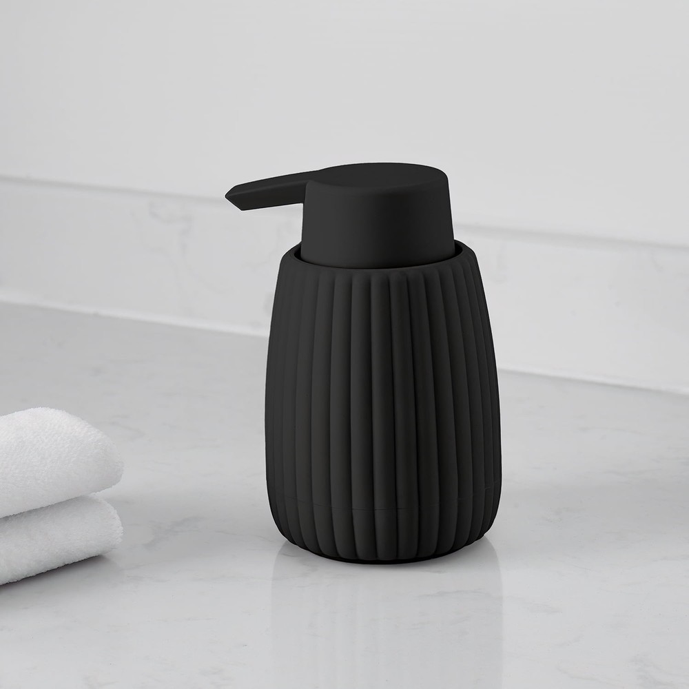 Rubberized Plastic Ribbed Soap Pump, Black