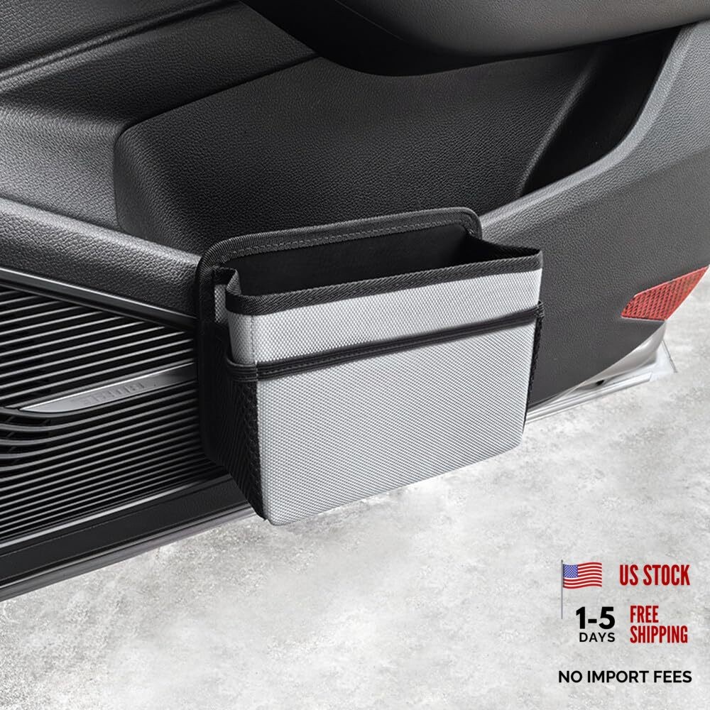 Car Trash Can, Foldable Multifunctional Hanging Storage Box Trash Can grey