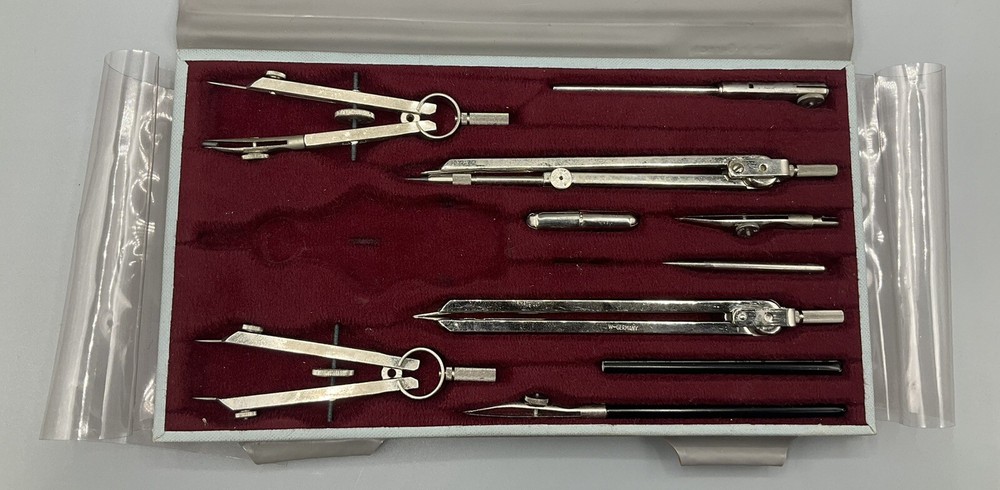 Vintage Tacro Drafting Engineering Compass Set 2130 West Germany ALMOST COMPLETE