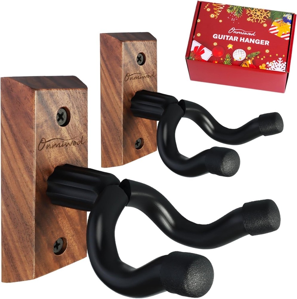 Unique Rustic Guitar Wall Hanger - Adjustable Black Walnut Design for Musicians
