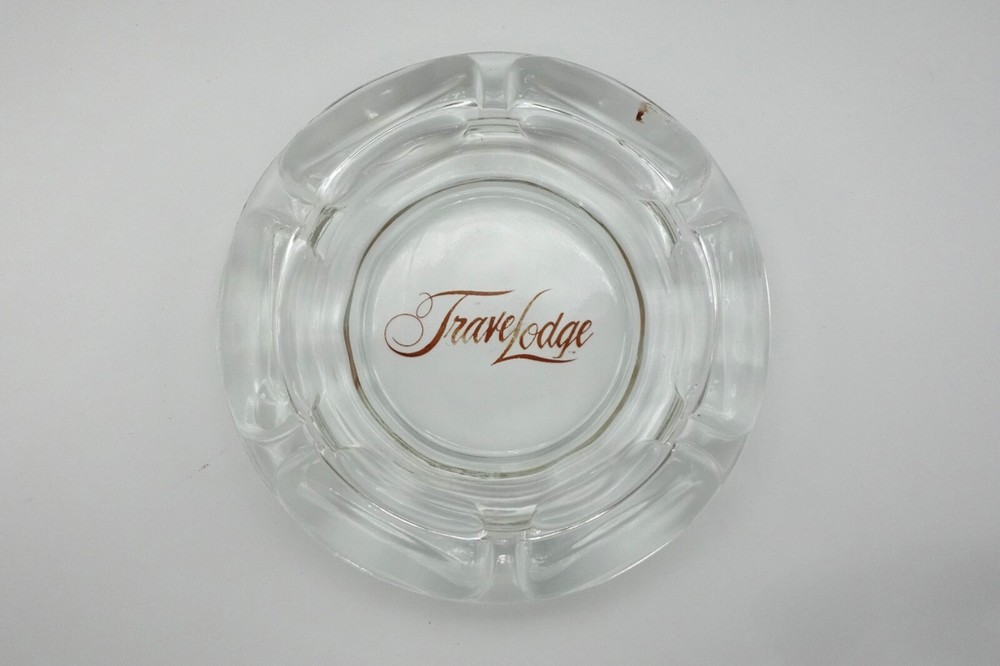 TraveLodge Glass Ashtray Script Logo - 4.5” Diameter