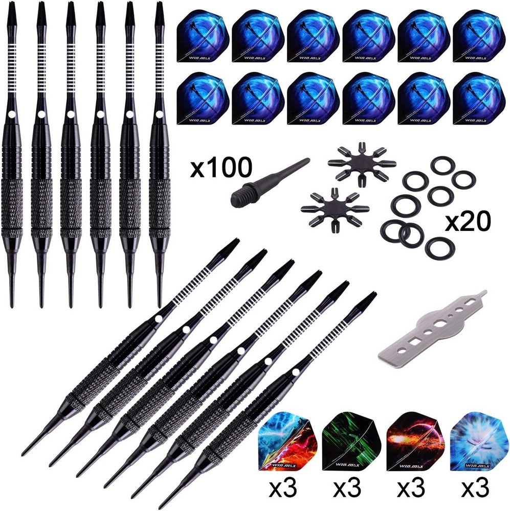 Durable Soft Tip Darts - 12-Piece Set with 100 Tips & Unique Flight Designs