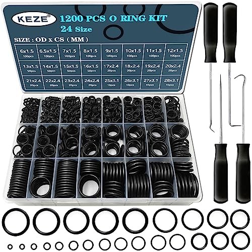 1200 Pcs 24 Size Universal Rubber O-Ring Assortment Kit with 4-Piece
