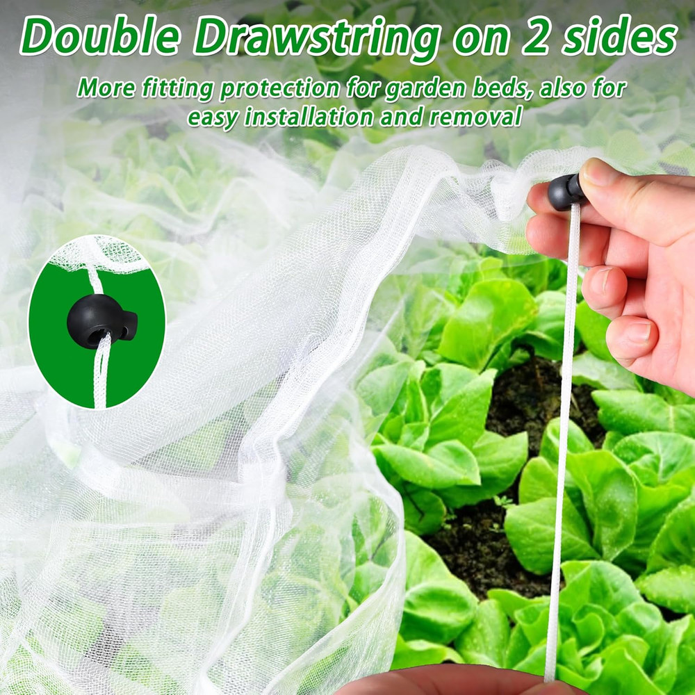 2 Pack Garden Netting for Raised Beds, 6X3 FT Mesh Plant Covers with Drawstring
