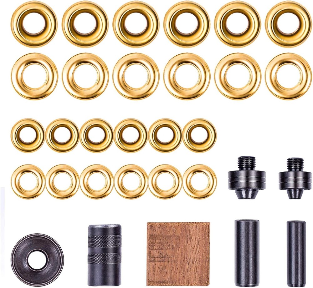 Grommet Kit 3/8" and 1/2" Solid Brass Grommets with Eyelets Setting Tool Box